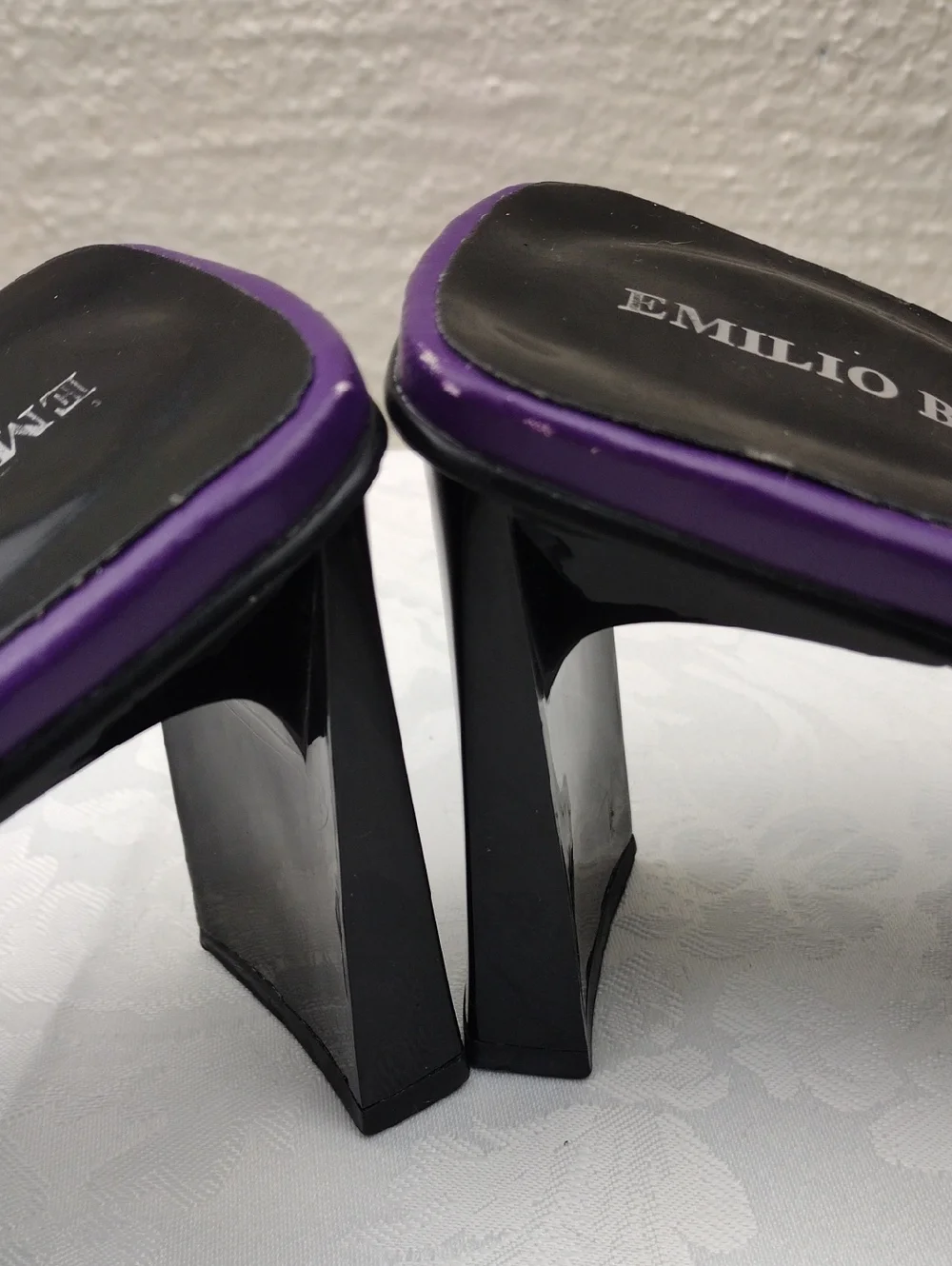Emilio Bertolini Purple Leather Texture Strappy Square Toe Sculpt Heel Sandal